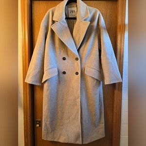 ZARA Women's Double-Breasted Cream Long Coat